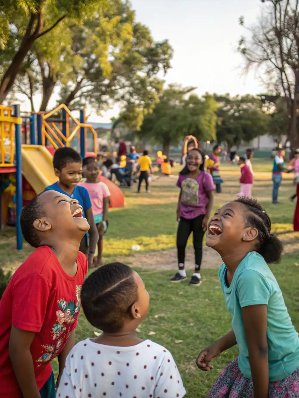 A heartwarming picture of children and adults enjoying an outdoor art exhibition, highlighting the organization's commitment to community engagement.